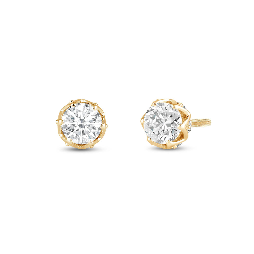 Six Prong Ornate Basket Diamond Stud Earrings with 14KT Yellow Gold / Lab / 1 Cut Diamond in 14KT Yellow Gold / Lab / 1 view 1

