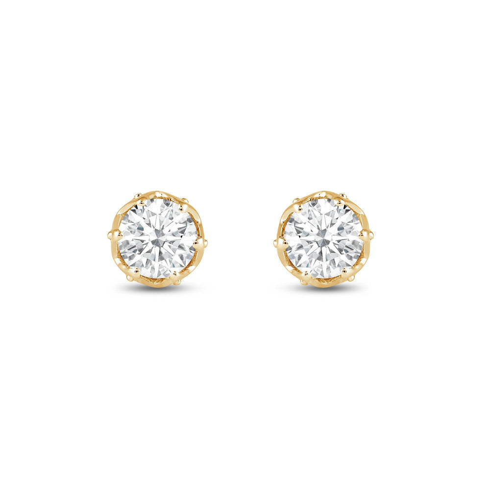 Six Prong Ornate Basket Diamond Stud Earrings with 14KT Yellow Gold / Lab / 1 Cut Diamond in 14KT Yellow Gold / Lab / 1 view 2
