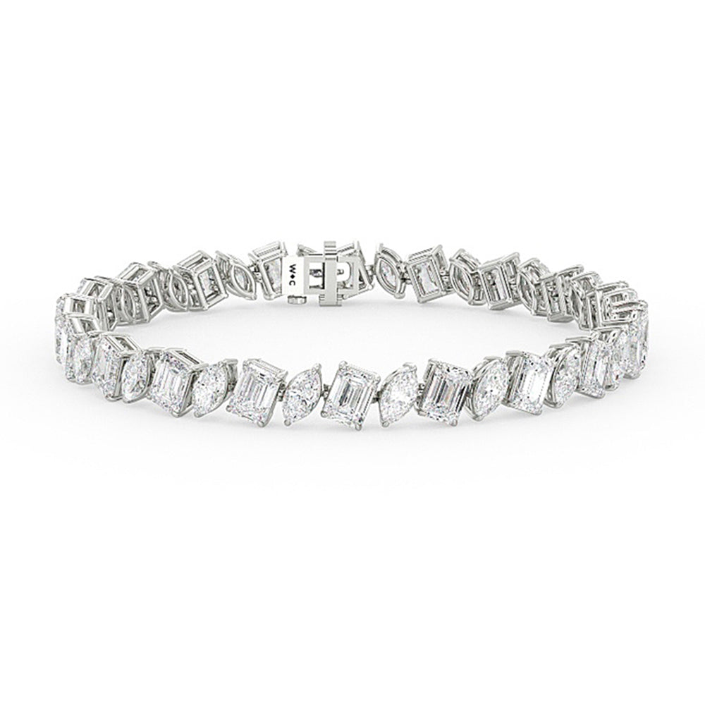 Emerald and Marquise Alternating Tennis Bracelet with Lab Cut Diamond in 14KT White Gold view 1
