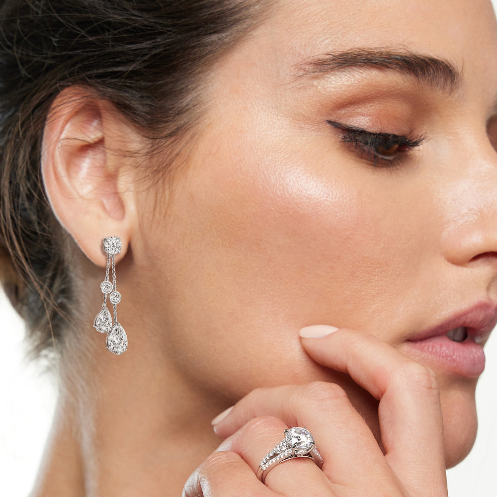 Model Wearing Pear Diamond Chandelier Earrings view