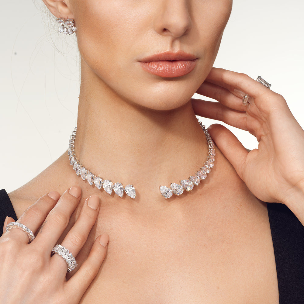 Model Wearing Graduating Pear Cuff Necklace view