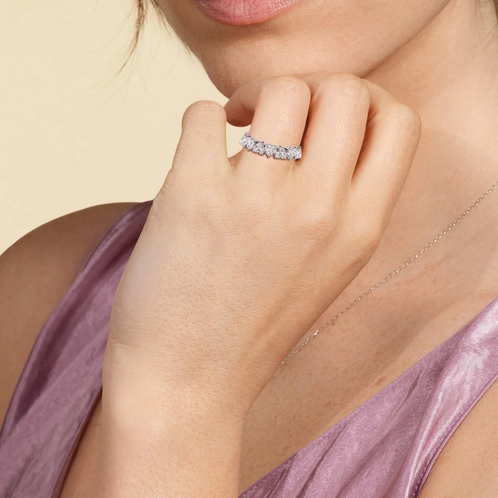 Model Wearing Seven Stone Heart Diamond Anniversary Ring (E+ VS+) view