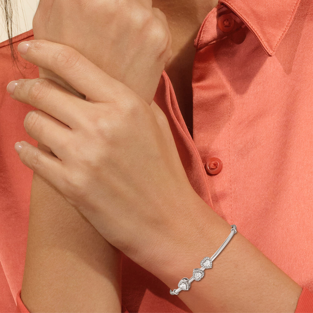 Halo Heart Slider Openable Oval Bangle with Lab Cut Diamond in 14KT White Gold view 3
