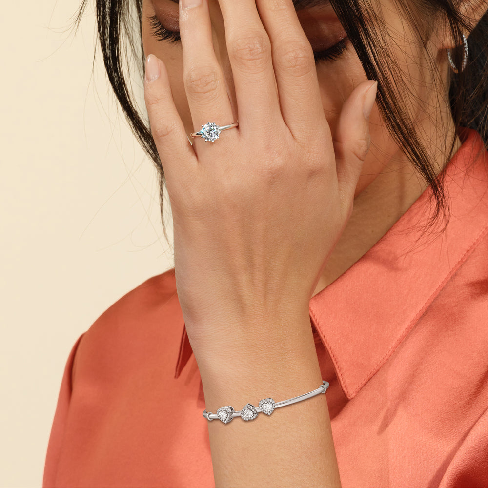 Halo Heart Slider Openable Oval Bangle with Lab Cut Diamond in 14KT White Gold view 4
