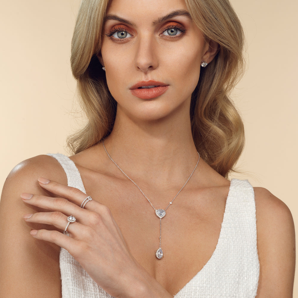 Model Wearing Halo Heart and Teardrop Chain Necklace view