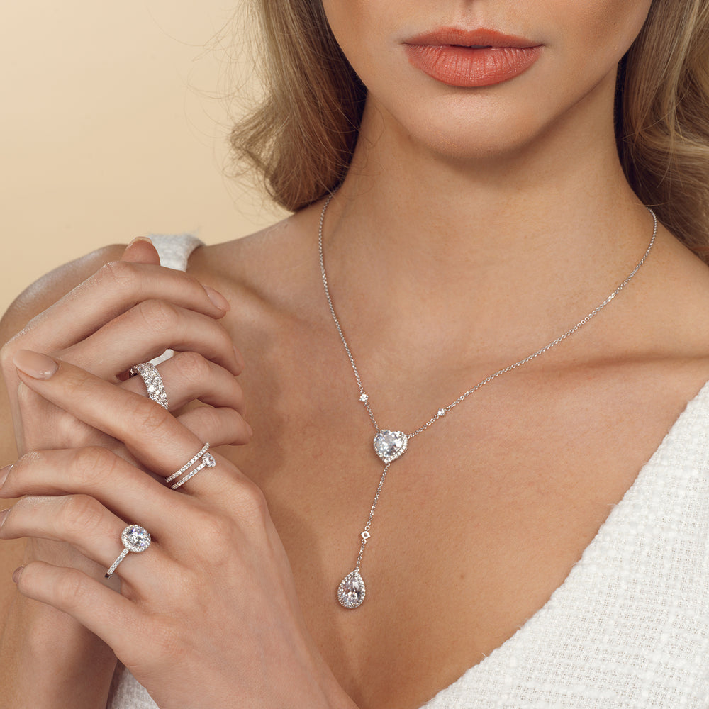 Model Wearing Halo Heart and Teardrop Chain Necklace view