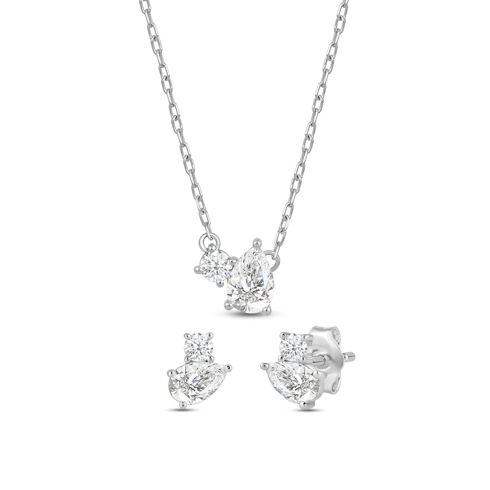 The Pear Toi et Moi Set with Sterling Silver / Lab / 1 Cut Diamond in 14KT Sterling Silver / Lab / 1 view 1

