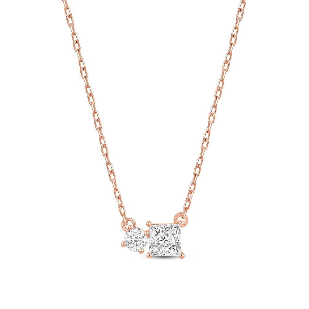Duet Princess Necklace with 14KT Rose Gold / Lab / 1/2 Cut Diamond in 14KT Rose Gold / Lab / 1/2 view 5
