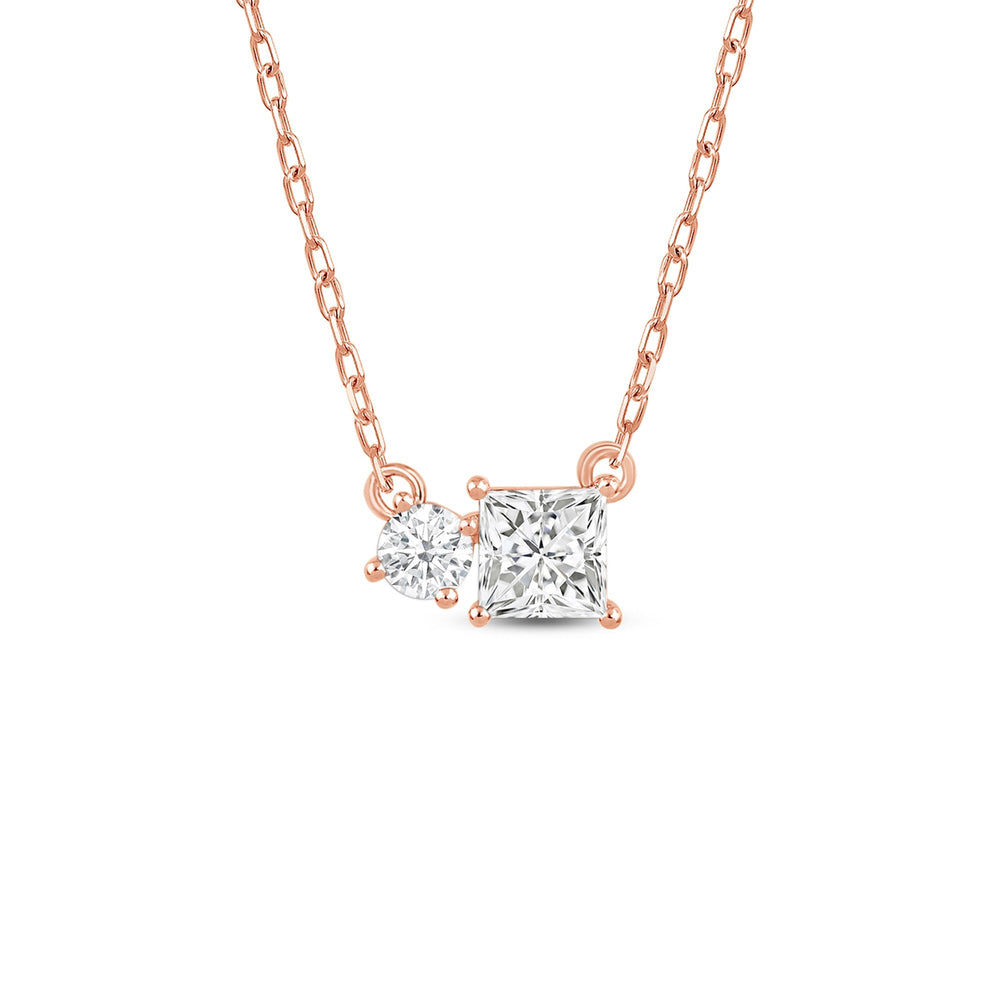 Duet Princess Necklace with 14KT Rose Gold / Lab / 1/2 Cut Diamond in 14KT Rose Gold / Lab / 1/2 view 1
