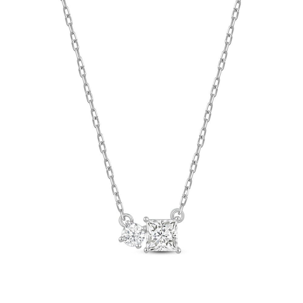 Duet Princess Necklace with Sterling Silver / Lab / 1/2 Cut Diamond in 14KT Sterling Silver / Lab / 1/2 view 5
