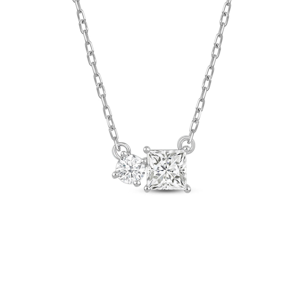 Duet Princess Necklace with 14KT White Gold / Lab / 1/2 Cut Diamond in 14KT White Gold / Lab / 1/2 view 1
