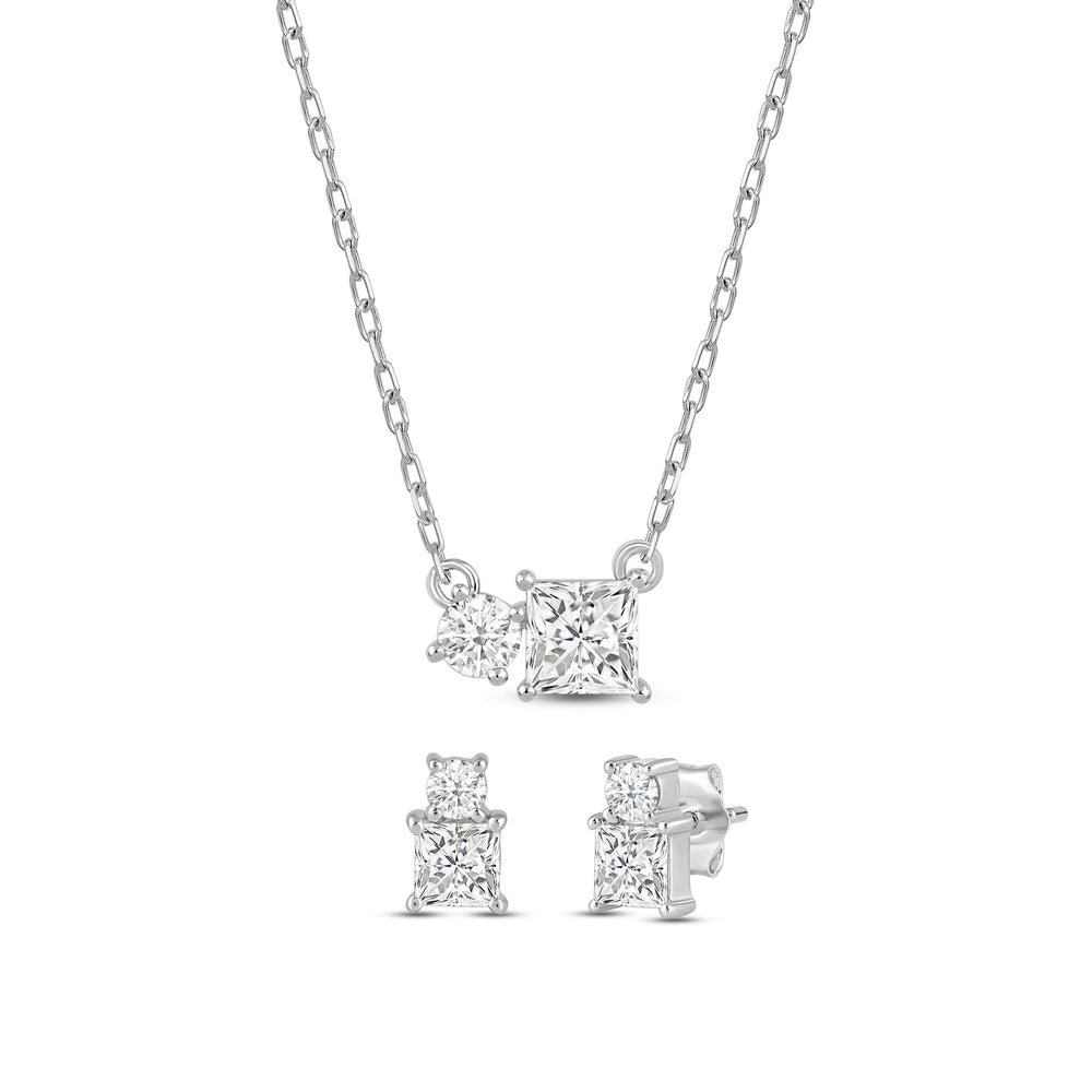 The Princess Toi et Moi Set with Sterling Silver / Lab / 1 Cut Diamond in 14KT Sterling Silver / Lab / 1 view 1
