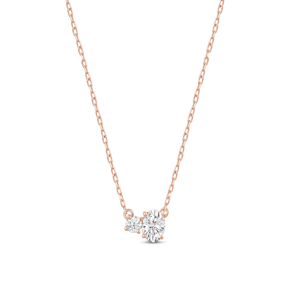 Duet Oval Necklace with 14KT Rose Gold / Lab / 1/2 Cut Diamond in 14KT Rose Gold / Lab / 1/2 view 5
