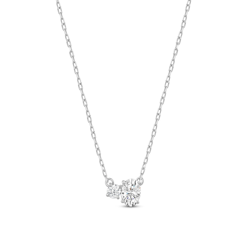Duet Oval Necklace with Sterling Silver / Lab / 1/2 Cut Diamond in 14KT Sterling Silver / Lab / 1/2 view 5

