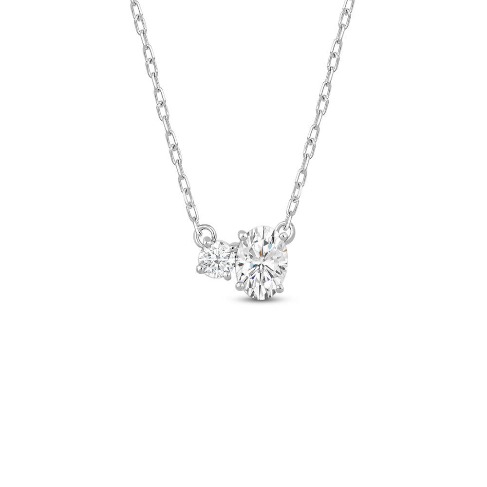 Duet Oval Necklace with Sterling Silver / Lab / 1/2 Cut Diamond in 14KT Sterling Silver / Lab / 1/2 view 1
