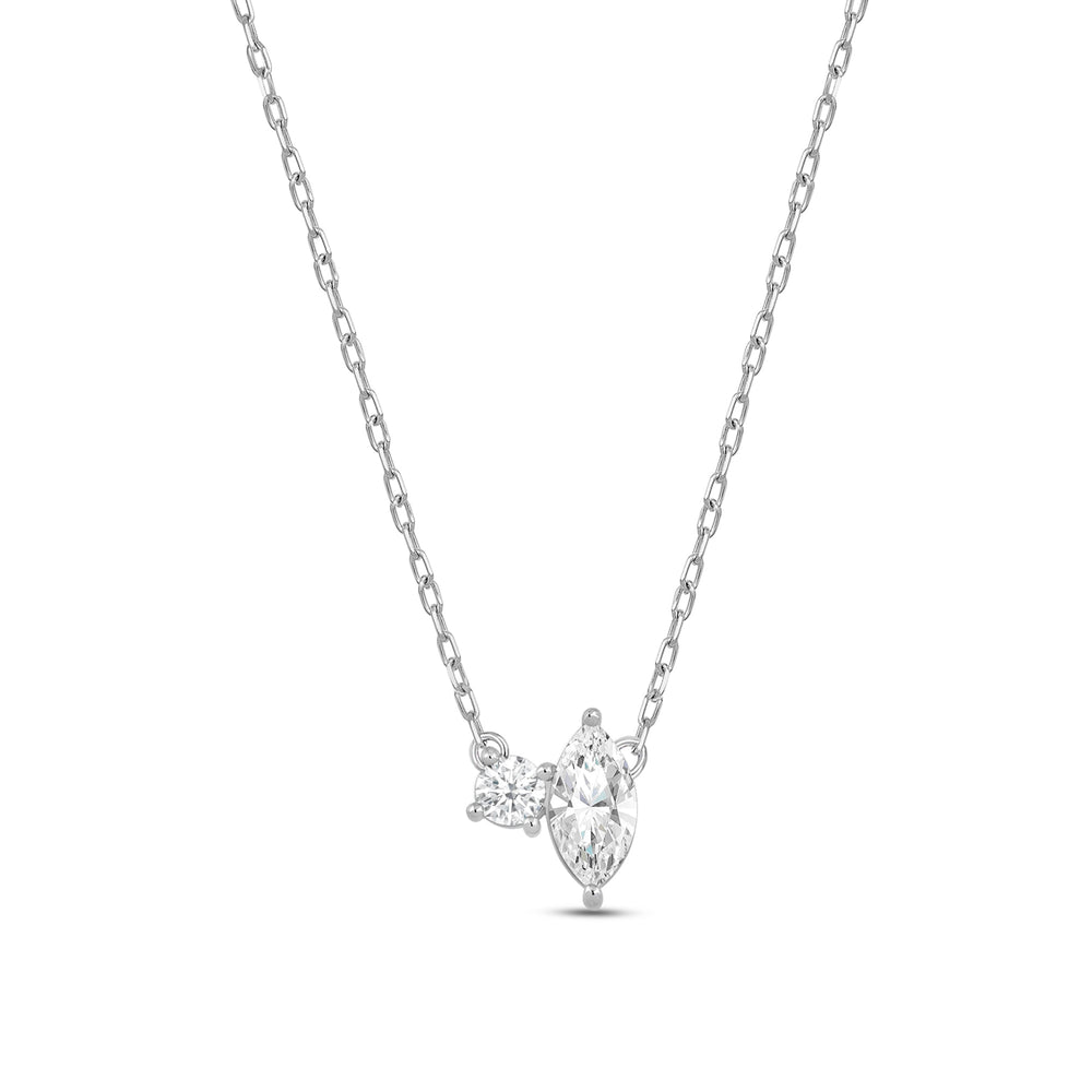 Duet Marquise Necklace with Sterling Silver / Lab / 1/2 Cut Diamond in 14KT Sterling Silver / Lab / 1/2 view 5
