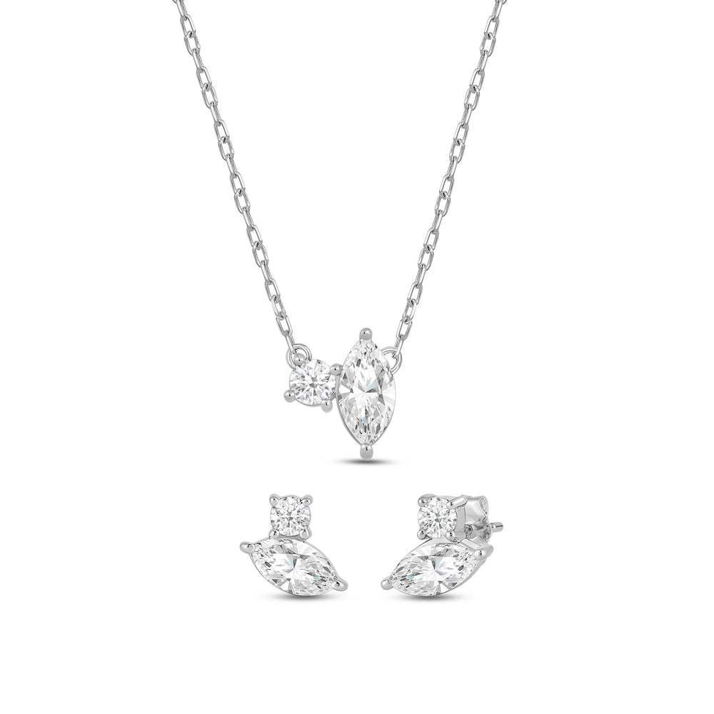 The Marquise Toi et Moi Set with Sterling Silver / Lab / 1 Cut Diamond in 14KT Sterling Silver / Lab / 1 view 1
