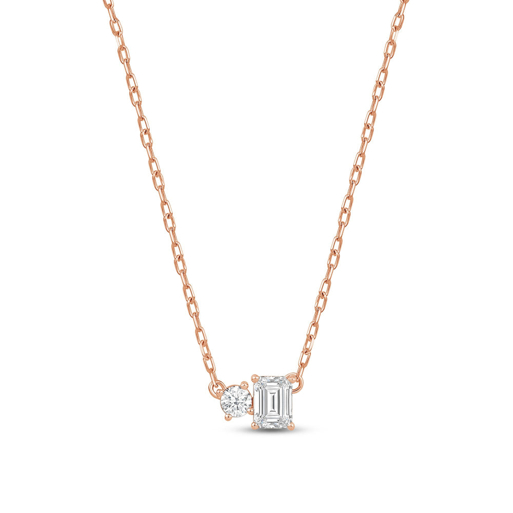Duet Emerald Necklace with 14KT Rose Gold / Lab / 1/2 Cut Diamond in 14KT Rose Gold / Lab / 1/2 view 5
