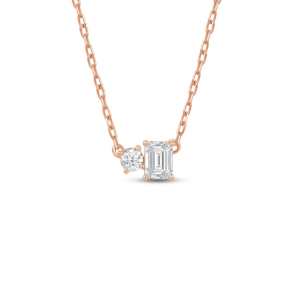 Duet Emerald Necklace with 14KT Rose Gold / Lab / 1/2 Cut Diamond in 14KT Rose Gold / Lab / 1/2 view 1
