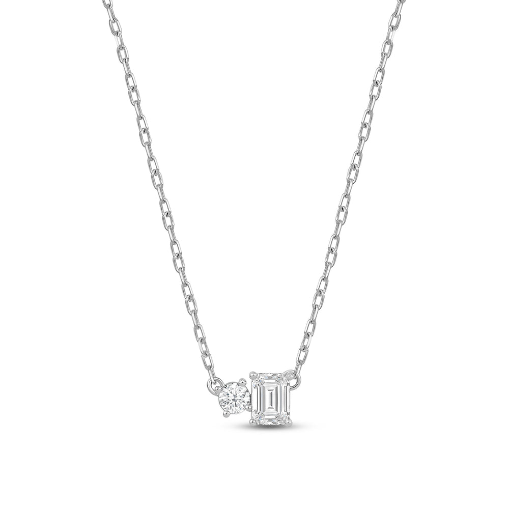 Duet Emerald Necklace with 14KT White Gold / Lab / 1/2 Cut Diamond in 14KT White Gold / Lab / 1/2 view 5
