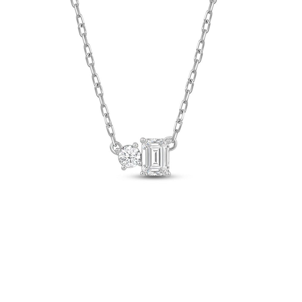Duet Emerald Necklace with 14KT White Gold / Lab / 1/2 Cut Diamond in 14KT White Gold / Lab / 1/2 view 1

