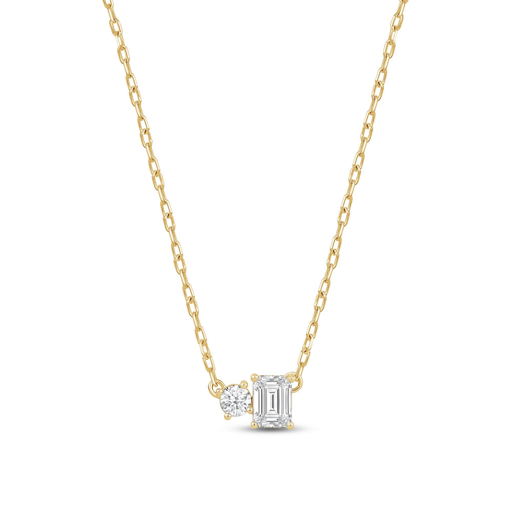 Duet Emerald Necklace with 14KT Yellow Gold / Lab / 1/2 Cut Diamond in 14KT Yellow Gold / Lab / 1/2 view 5
