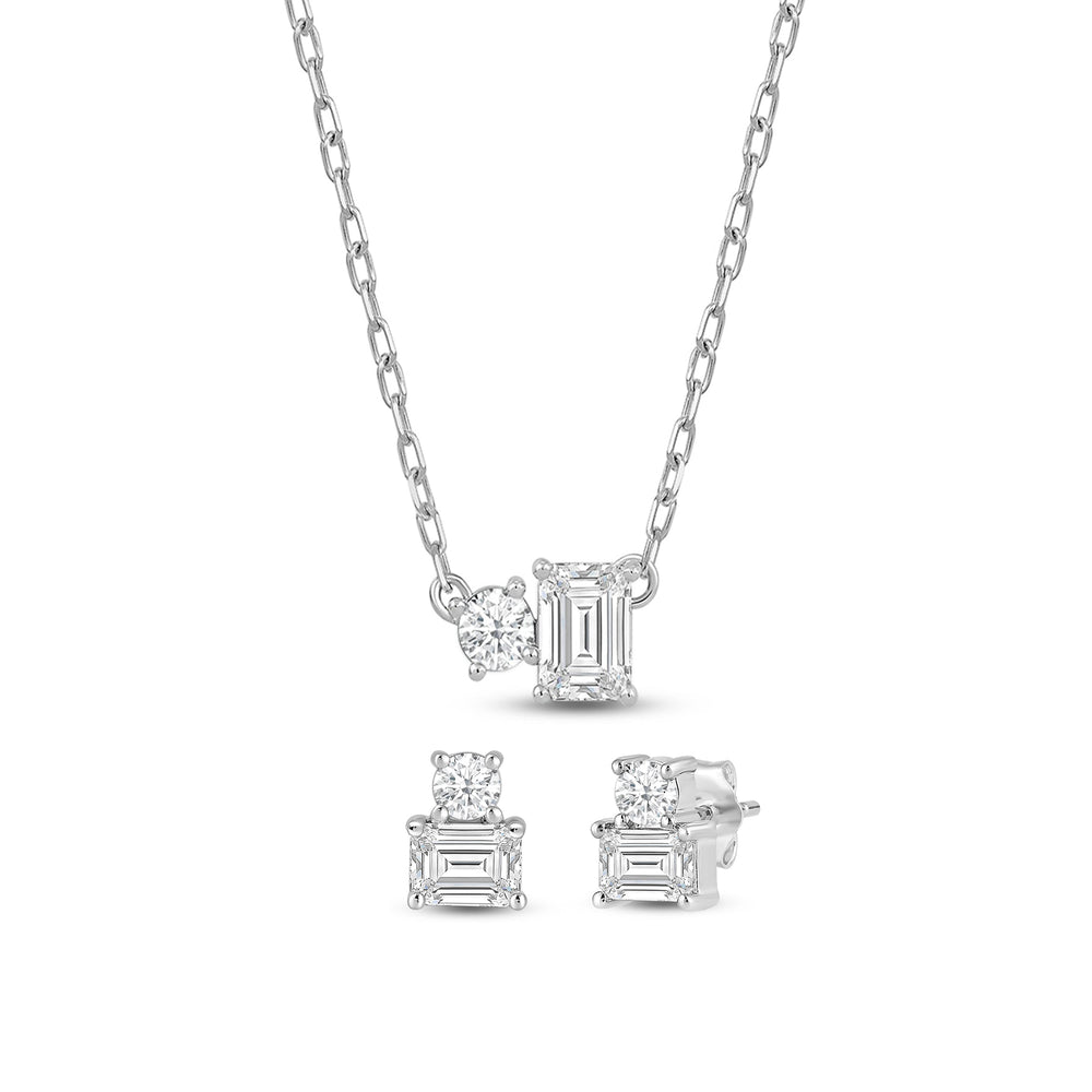 The Emerald Toi et Moi Set with 14KT White Gold / Lab / 1 Cut Diamond in 14KT White Gold / Lab / 1 view 1
