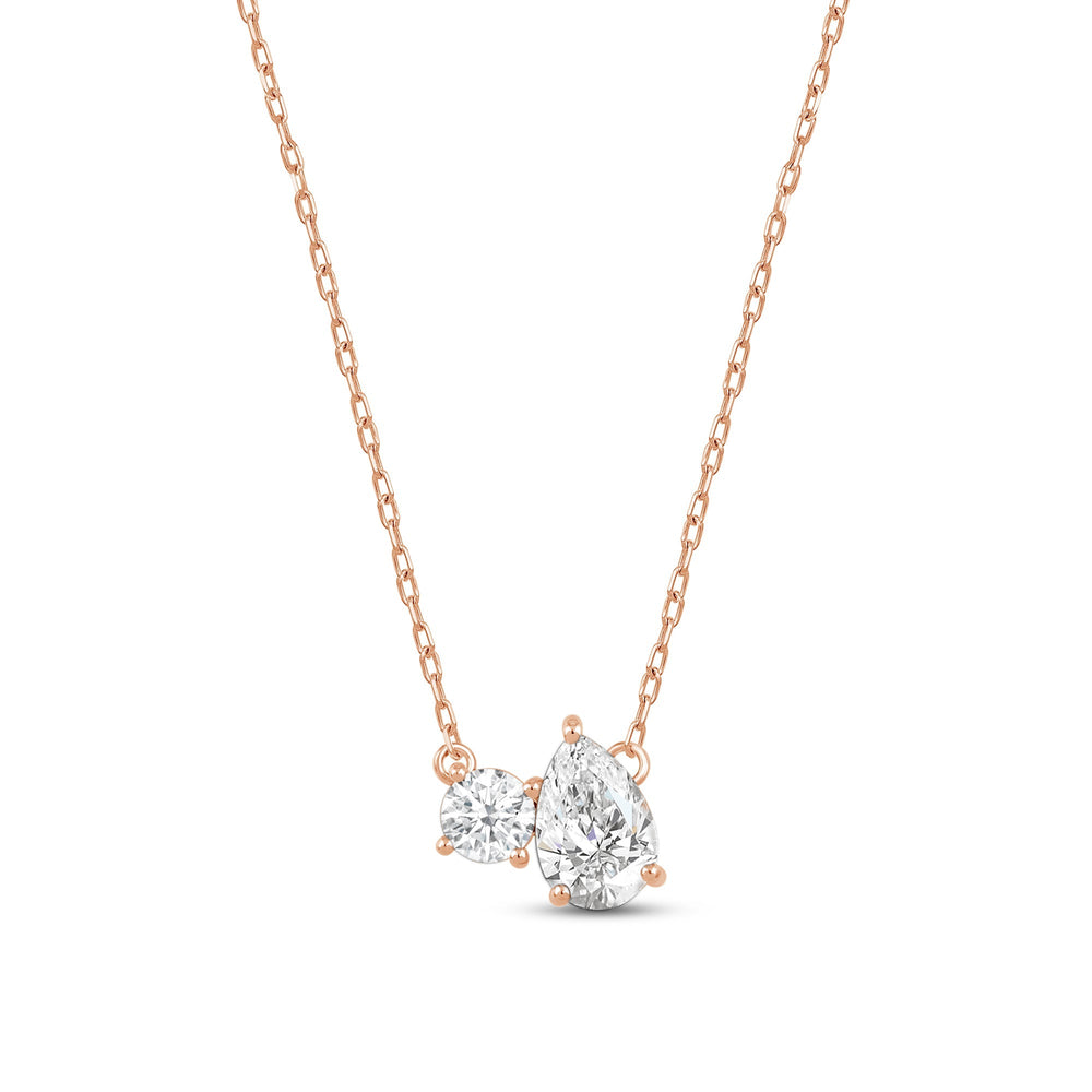 Duet Pear Necklace with 14KT Rose Gold / Lab / 1 Cut Diamond in 14KT Rose Gold / Lab / 1 view 5
