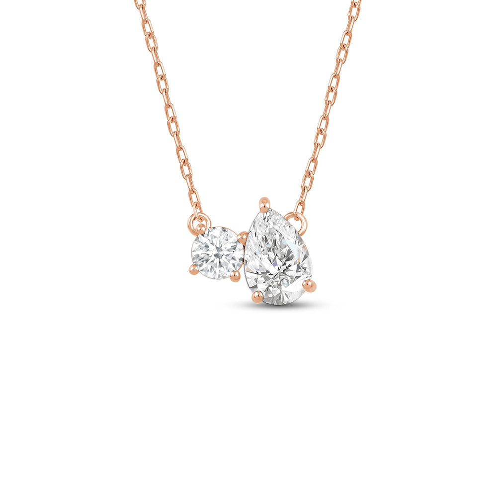 Duet Pear Necklace with 14KT Rose Gold / Lab / 1 Cut Diamond in 14KT Rose Gold / Lab / 1 view 1
