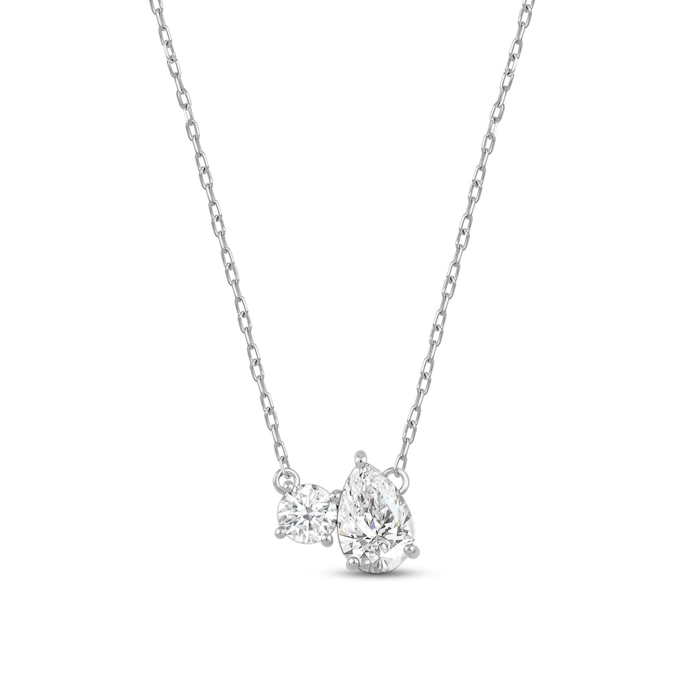 Duet Pear Necklace with Sterling Silver / Lab / 1 Cut Diamond in 14KT Sterling Silver / Lab / 1 view 5

