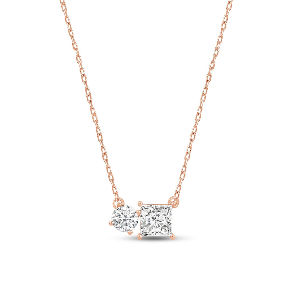 Duet Princess Necklace with 14KT Rose Gold / Lab / 1 Cut Diamond in 14KT Rose Gold / Lab / 1 view 5
