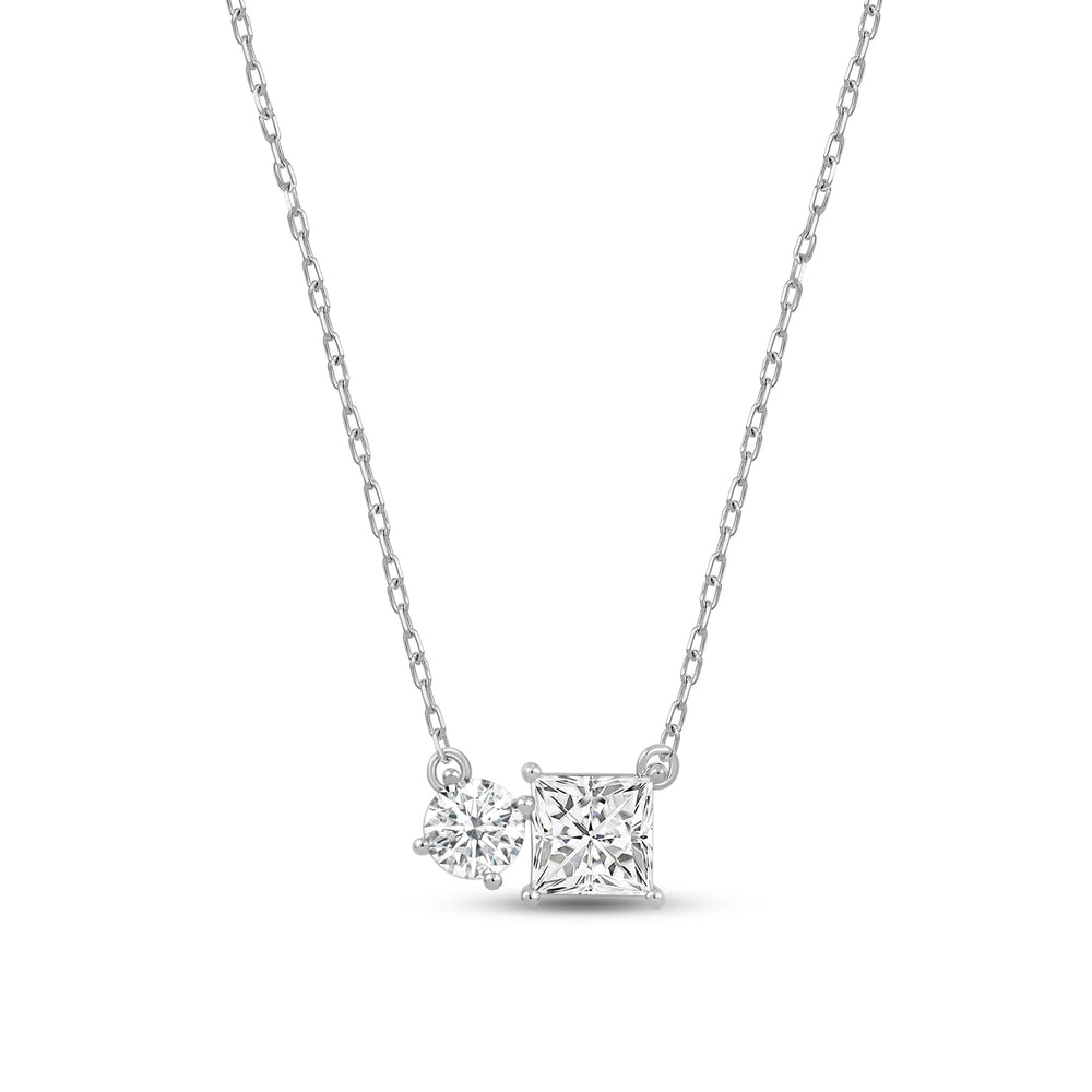 Duet Princess Necklace with 14KT White Gold / Lab / 1 Cut Diamond in 14KT White Gold / Lab / 1 view 5
