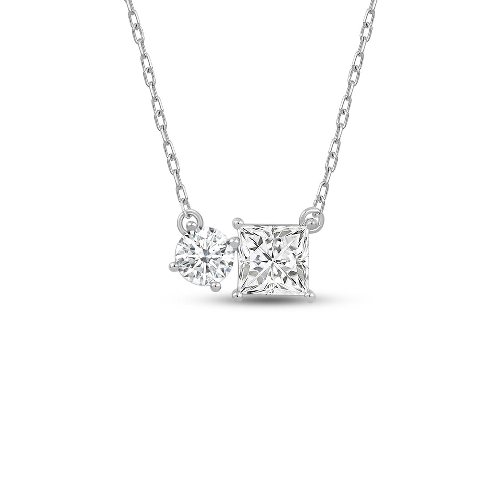Duet Princess Necklace with Sterling Silver / Lab / 1 Cut Diamond in 14KT Sterling Silver / Lab / 1 view 1
