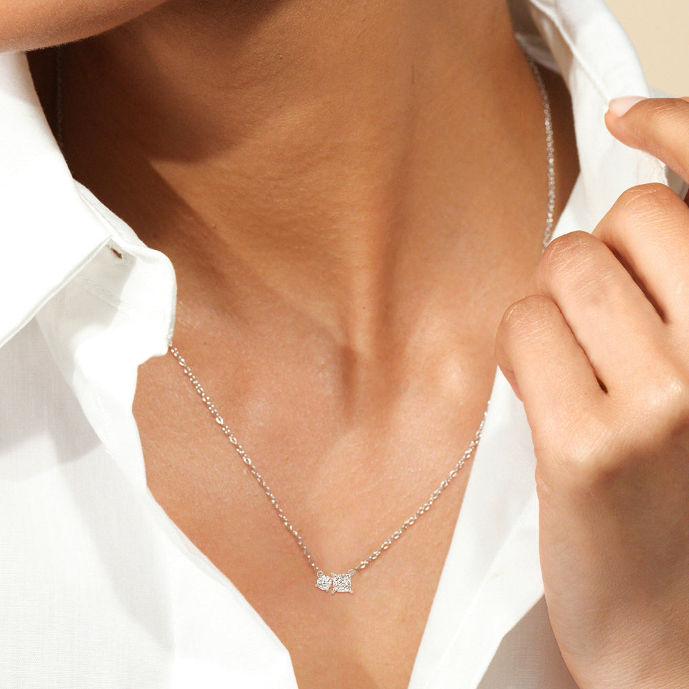 Duet Princess Necklace with 14KT Rose Gold / Lab / 1 Cut Diamond in 14KT Rose Gold / Lab / 1 view 2
