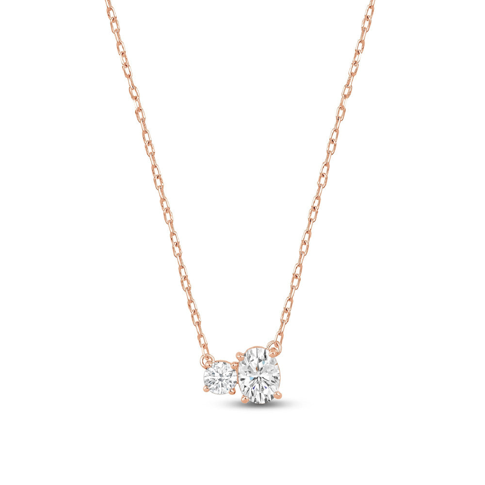 Duet Oval Necklace with 14KT Rose Gold / Lab / 1 Cut Diamond in 14KT Rose Gold / Lab / 1 view 5

