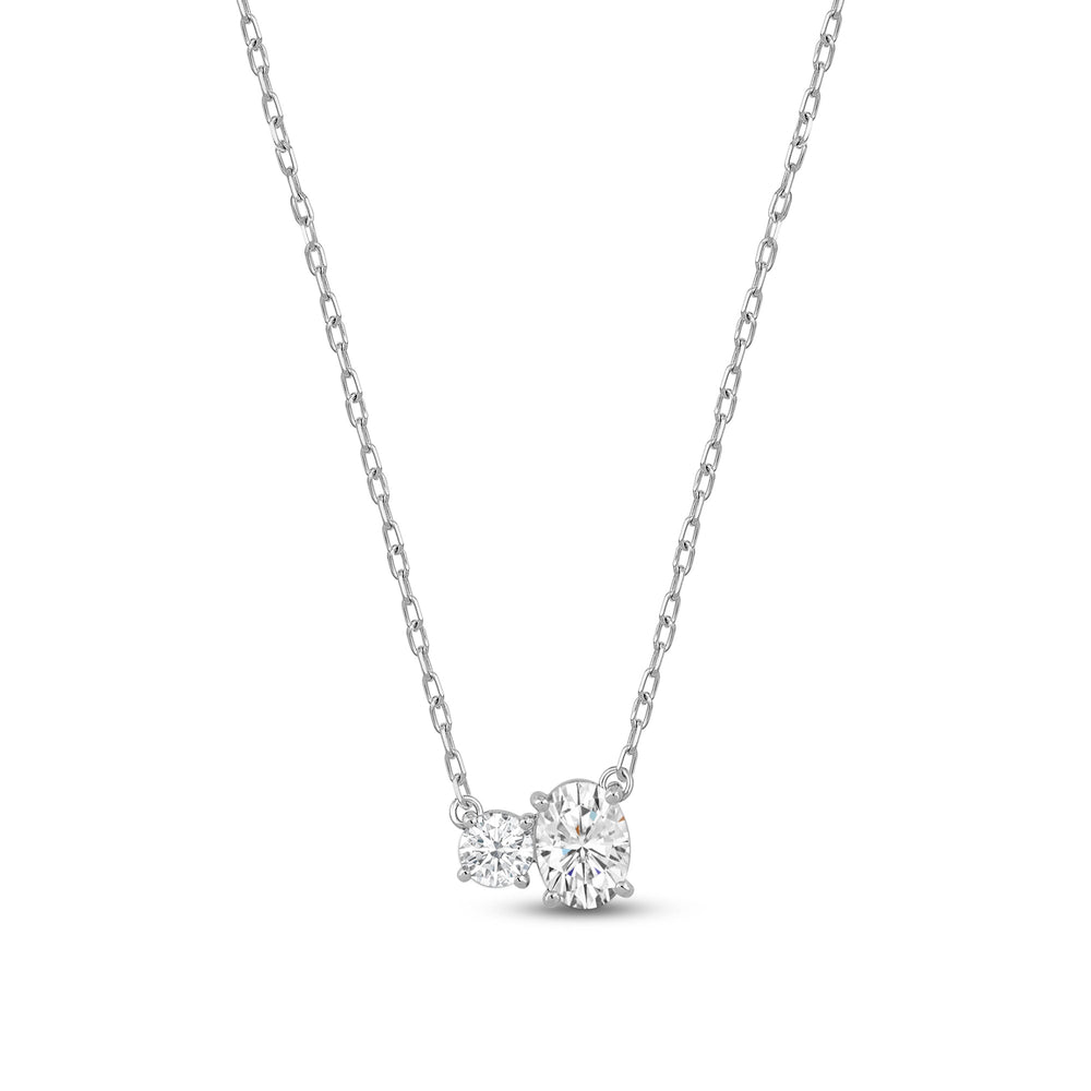 Duet Oval Necklace with Sterling Silver / Lab / 1 Cut Diamond in 14KT Sterling Silver / Lab / 1 view 5
