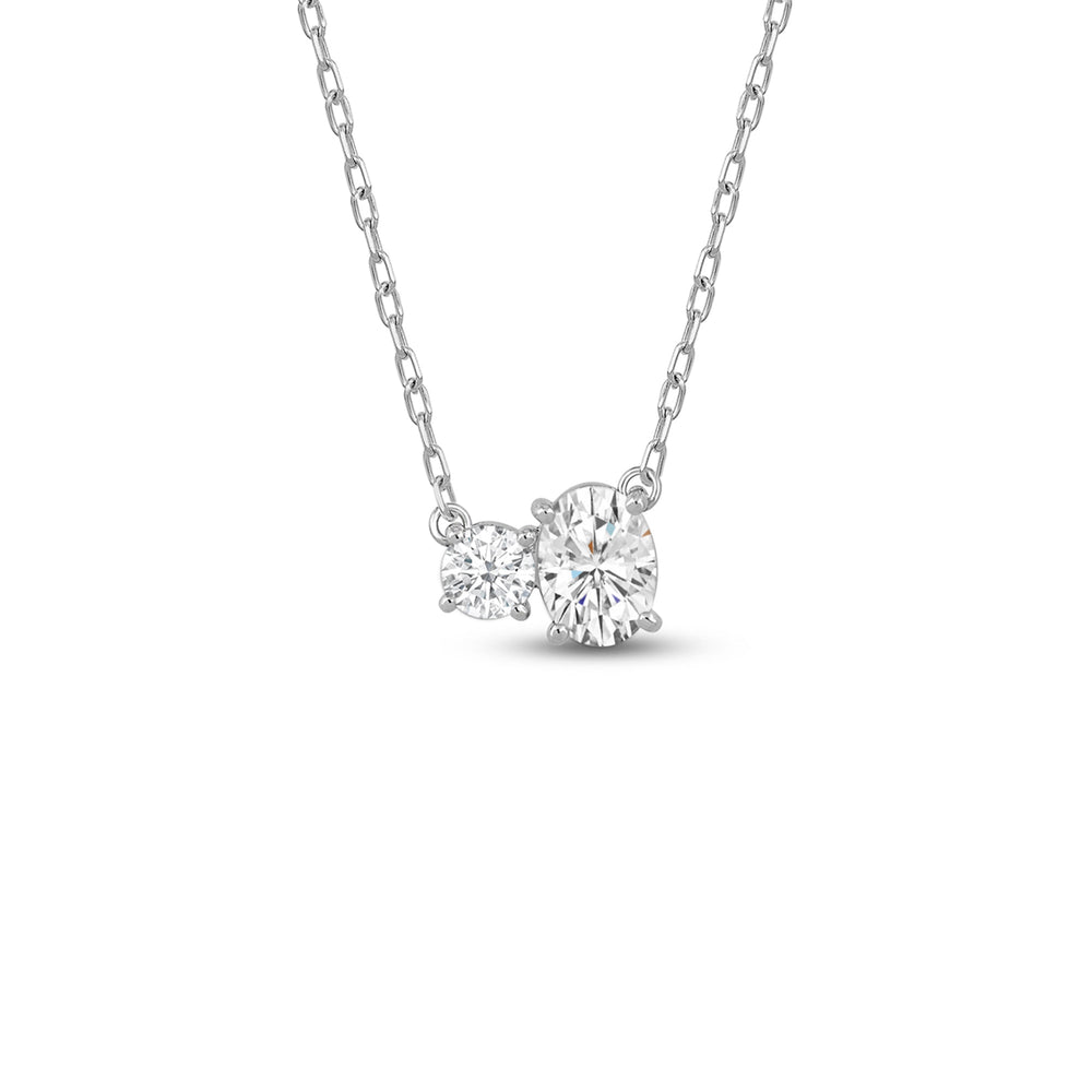 Duet Oval Necklace with Sterling Silver / Lab / 1 Cut Diamond in 14KT Sterling Silver / Lab / 1 view 1
