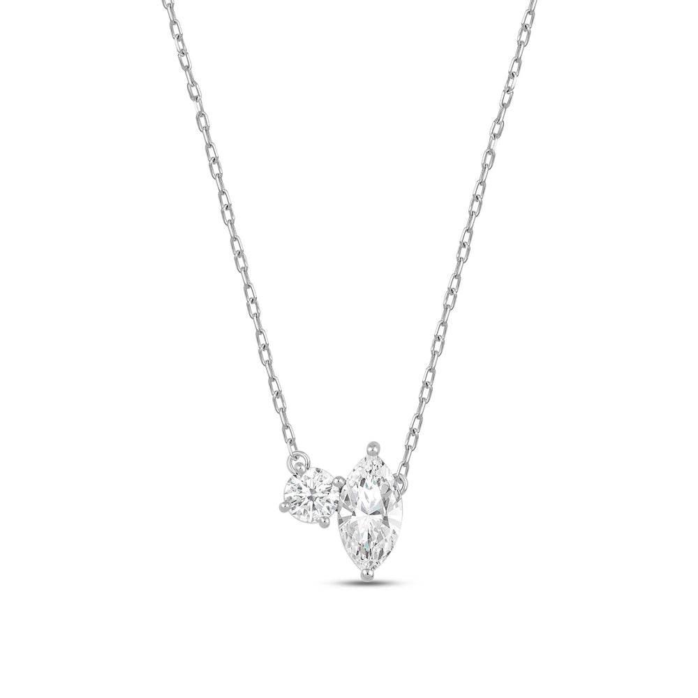 Duet Marquise Necklace with Sterling Silver / Lab / 1 Cut Diamond in 14KT Sterling Silver / Lab / 1 view 5
