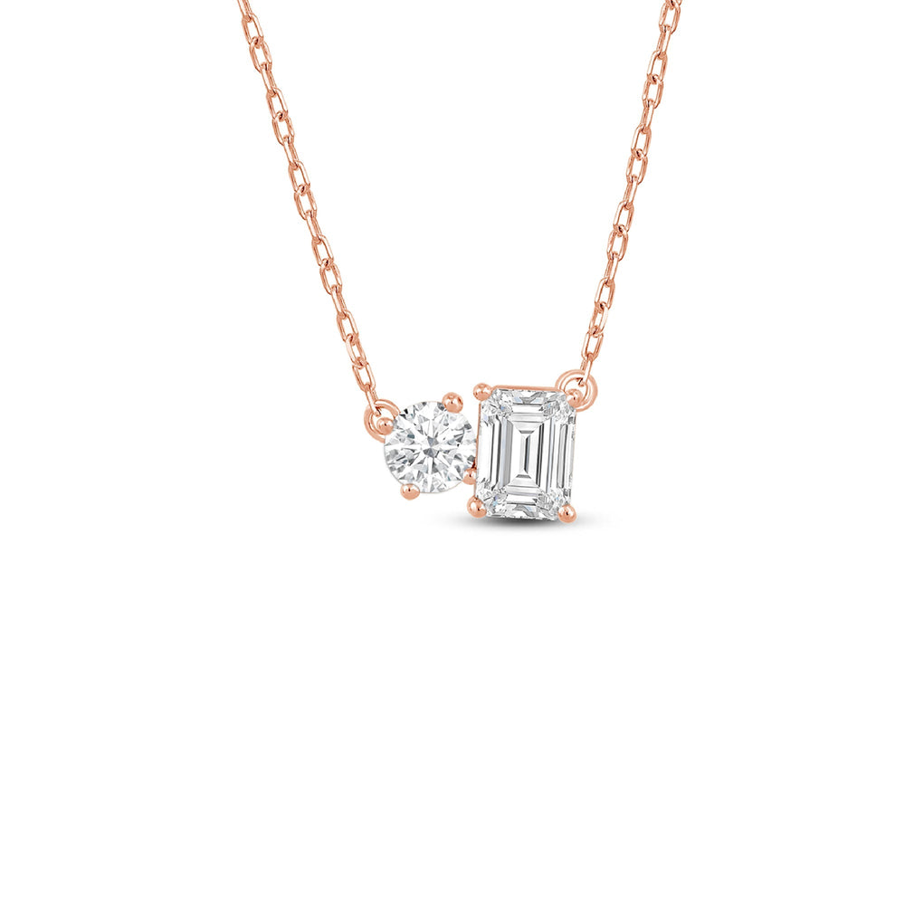 Duet Emerald Necklace with 14KT Rose Gold / Lab / 1 Cut Diamond in 14KT Rose Gold / Lab / 1 view 1
