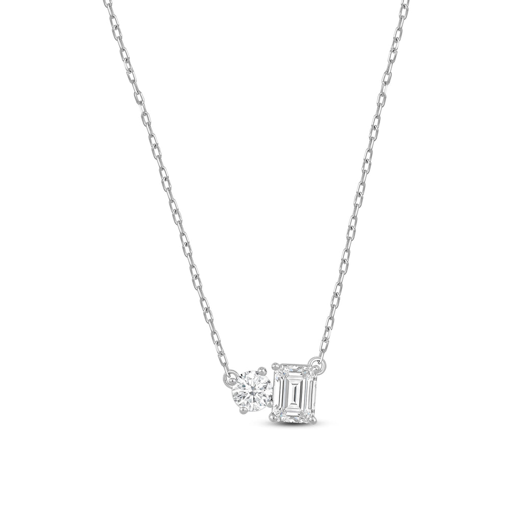 Duet Emerald Necklace with Sterling Silver / Lab / 1 Cut Diamond in 14KT Sterling Silver / Lab / 1 view 5

