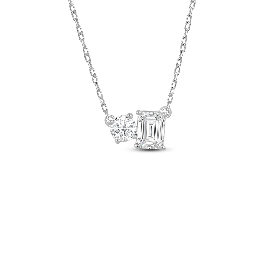 Duet Emerald Necklace with Sterling Silver / Lab / 1 Cut Diamond in 14KT Sterling Silver / Lab / 1 view 1
