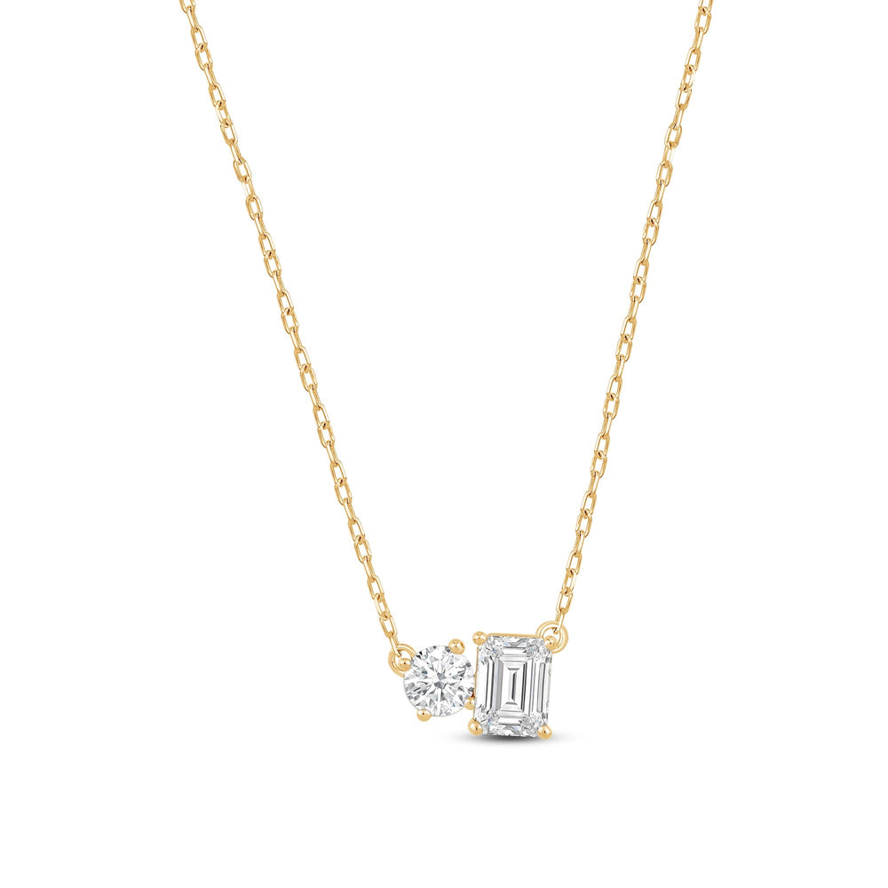 Duet Emerald Necklace with 14KT Yellow Gold / Lab / 1 Cut Diamond in 14KT Yellow Gold / Lab / 1 view 5
