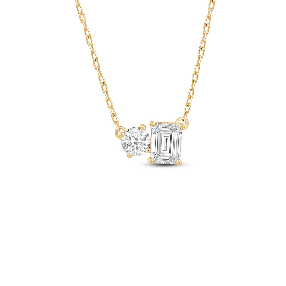 Duet Emerald Necklace with 14KT Yellow Gold / Lab / 1 Cut Diamond in 14KT Yellow Gold / Lab / 1 view 1
