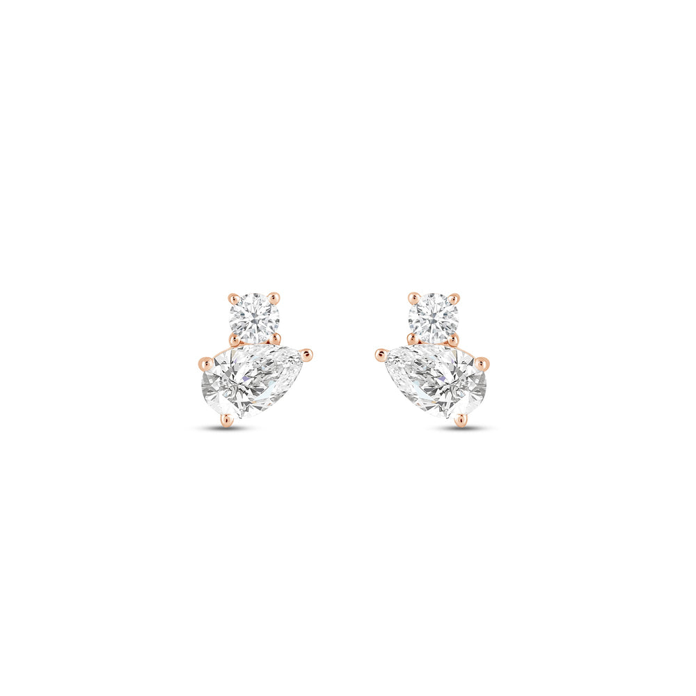 Duet Pear Earrings with 14KT Rose Gold / Lab / 1/2 Cut Diamond in 14KT Rose Gold / Lab / 1/2 view 3
