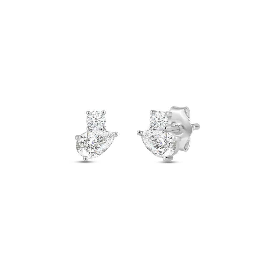 Duet Pear Earrings with Sterling Silver / Lab / 1/2 Cut Diamond in 14KT Sterling Silver / Lab / 1/2 view 1
