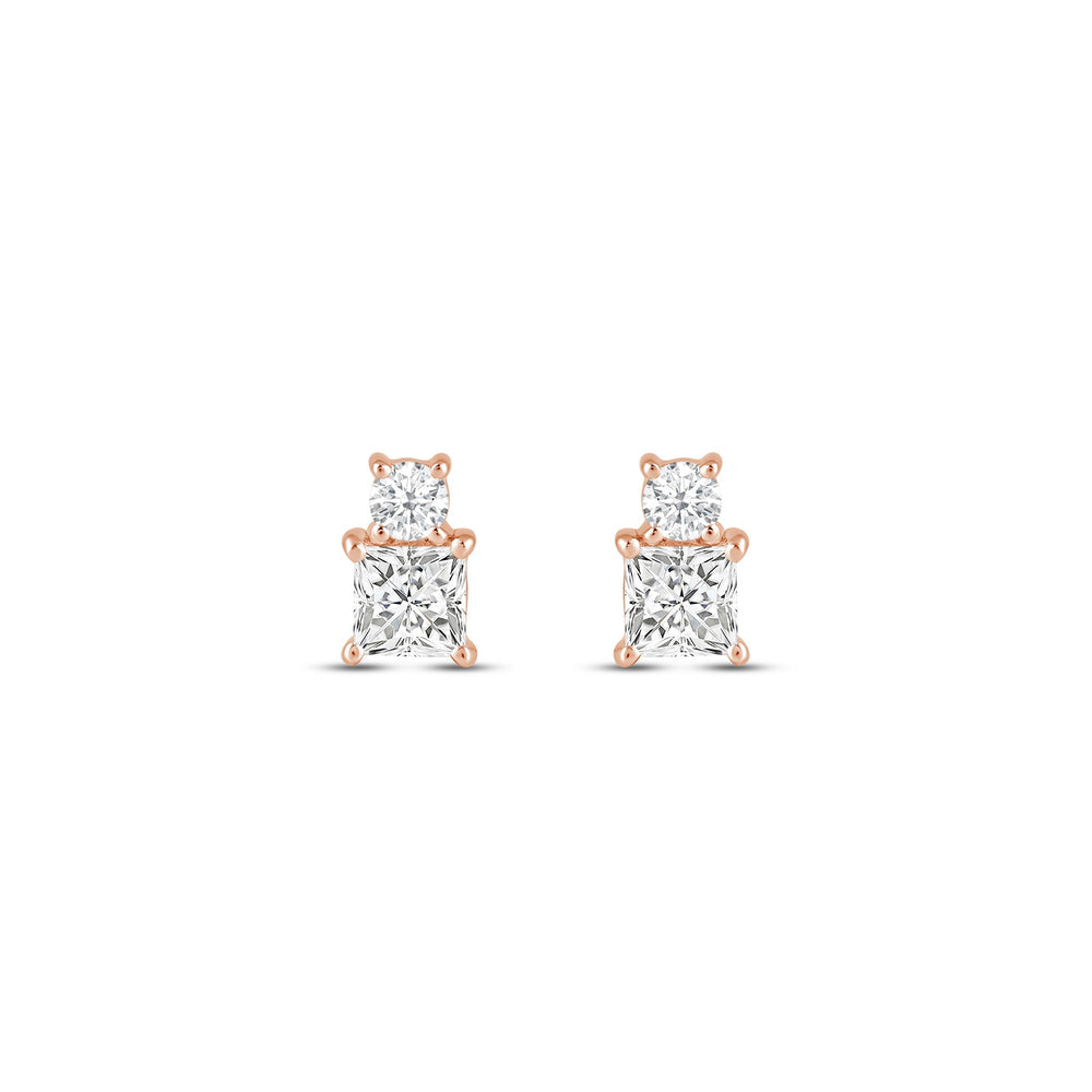 Duet Princess Earrings with 14KT Rose Gold / Lab / 1/2 Cut Diamond in 14KT Rose Gold / Lab / 1/2 view 4
