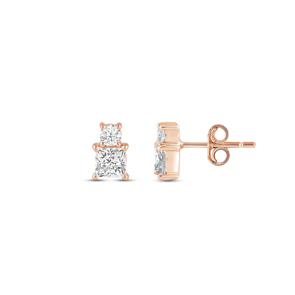Duet Princess Earrings with 14KT Rose Gold / Lab / 1/2 Cut Diamond in 14KT Rose Gold / Lab / 1/2 view 5
