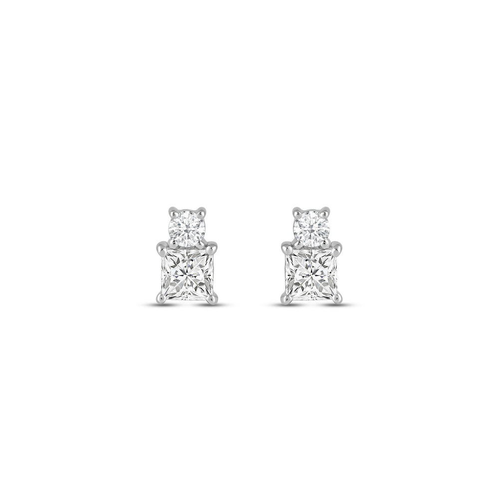 Duet Princess Earrings with 14KT White Gold / Lab / 1/2 Cut Diamond in 14KT White Gold / Lab / 1/2 view 4
