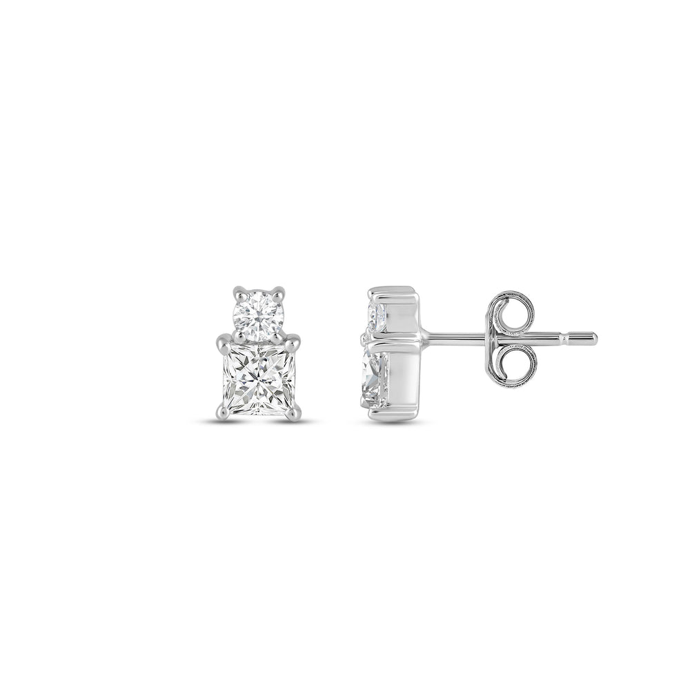 Duet Princess Earrings with Sterling Silver / Lab / 1/2 Cut Diamond in 14KT Sterling Silver / Lab / 1/2 view 5
