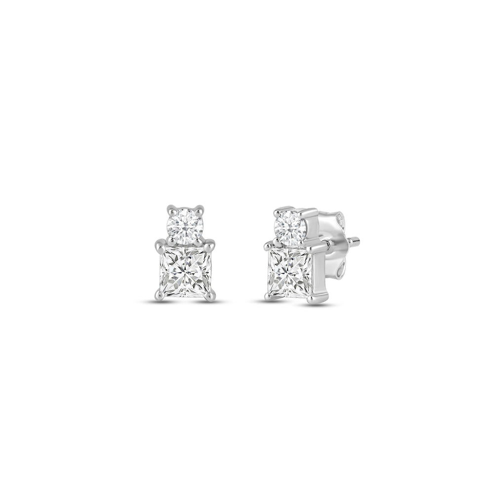 Duet Princess Earrings with 14KT White Gold / Lab / 1/2 Cut Diamond in 14KT White Gold / Lab / 1/2 view 1
